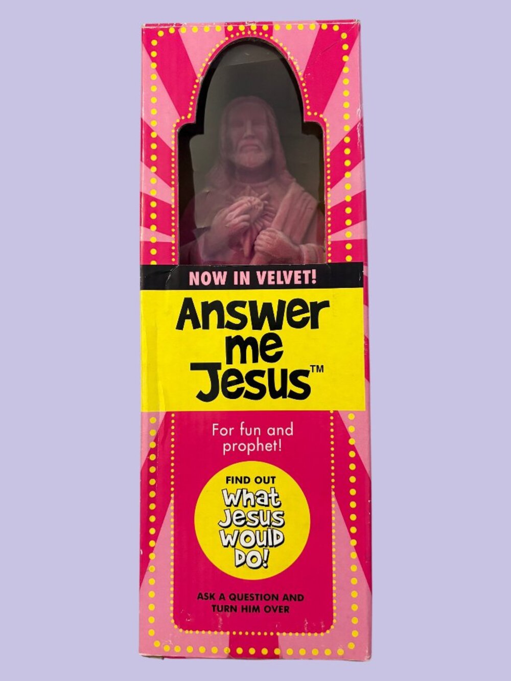 Vintage Answer Me Jesus Velvet Plastic Statue WWJD Magic 8 Ball RARE - w/ Box
